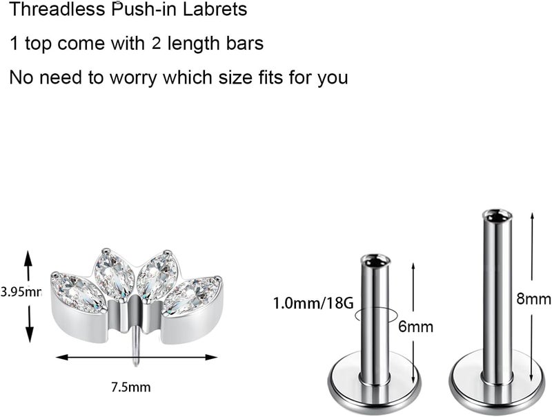 TOMIDES G23 Titanium Flat Back Earrings Studs 18g 16g F136 Implant Grade Titanium Labrets Press Fit Threadless Push In Dainty Cartilage Helix Conch Lobe Lip Tragus Piercing Jewelry - Image 2